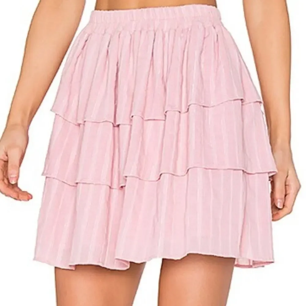 Steele Moonlight Frill‎ Skirt in Rose Pink Tiered Pull On Skirt by Revolve XS